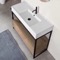 Console Sink Vanity With Ceramic Sink and Natural Brown Oak Drawer